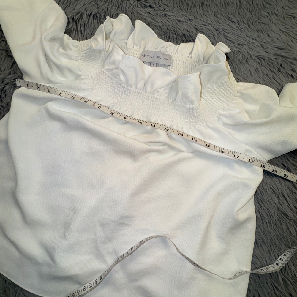 Tuckernuck Top‎ Women's S Marguerite Smocked Off Shoulder Ruffle Blouse White - Picture 8 of 14